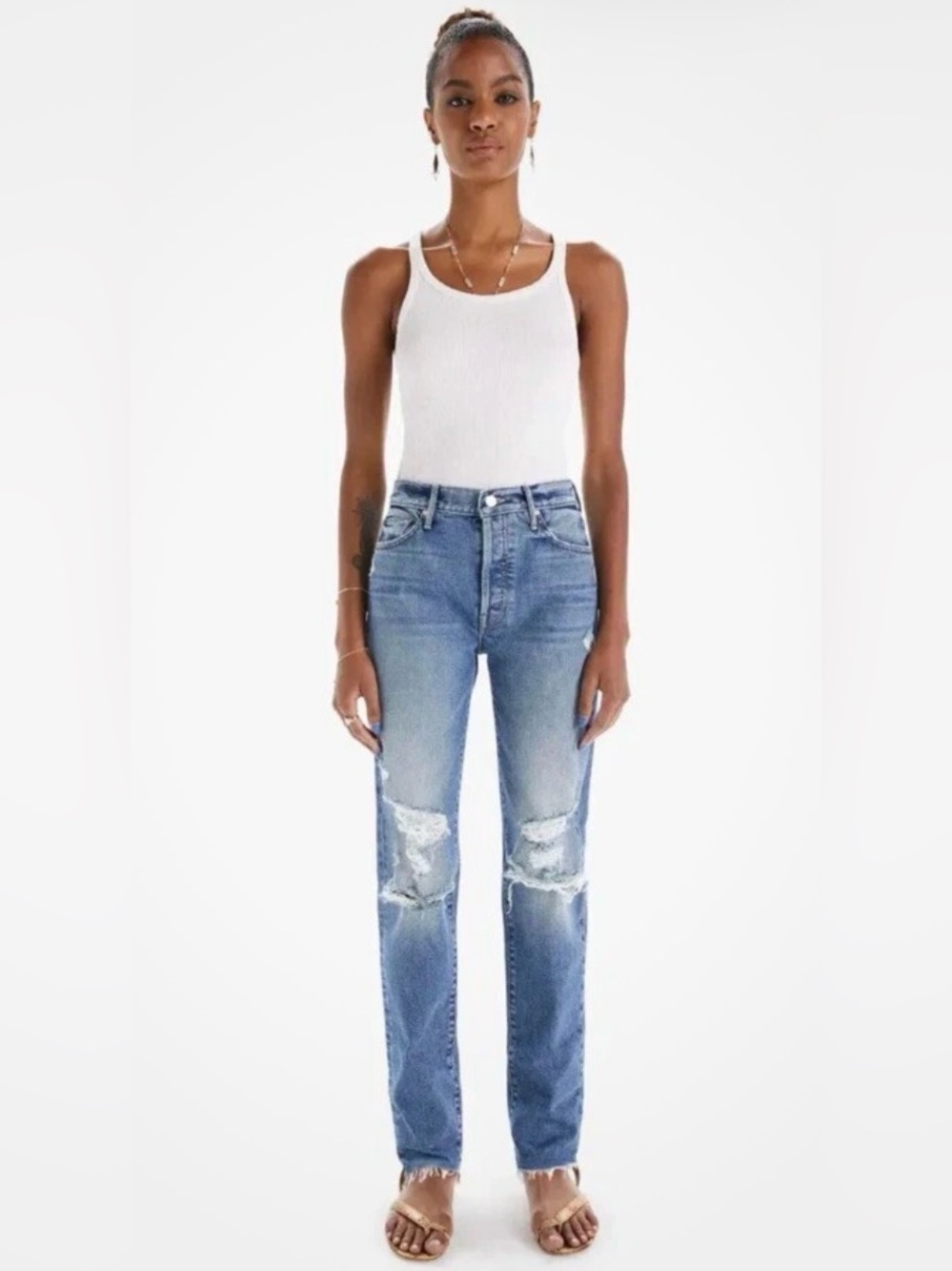 Mother jeans Trickster skimp fray thrill seeker wash raw hem grunge edgy chic 24 - Picture 4 of 15